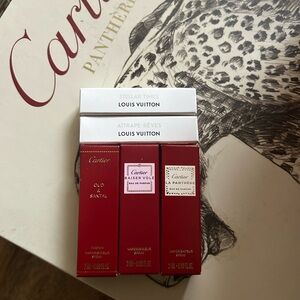 Cartier and Louis Vuitton Fragrance Sample Set of 5 with Cartier Bag